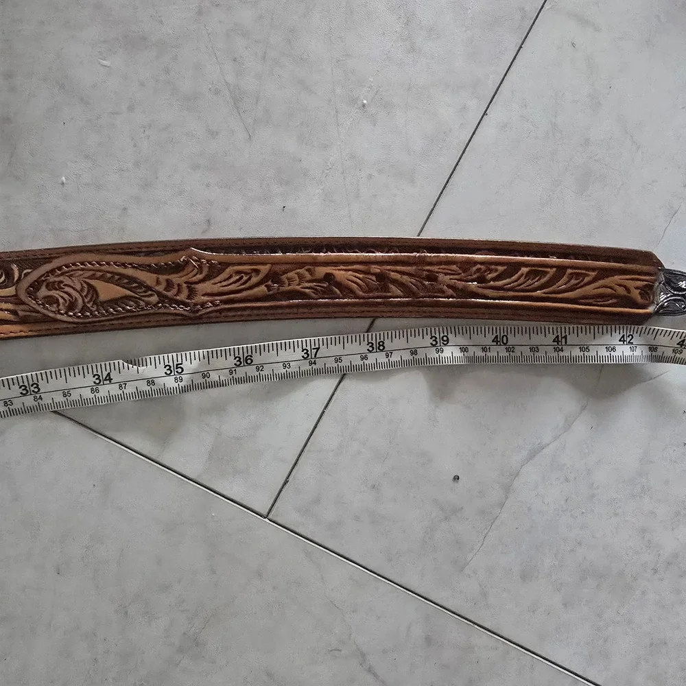 Zooozs Western Floral Tooled Leather Belt Silver Engraved Buckle Tip Tan Brown